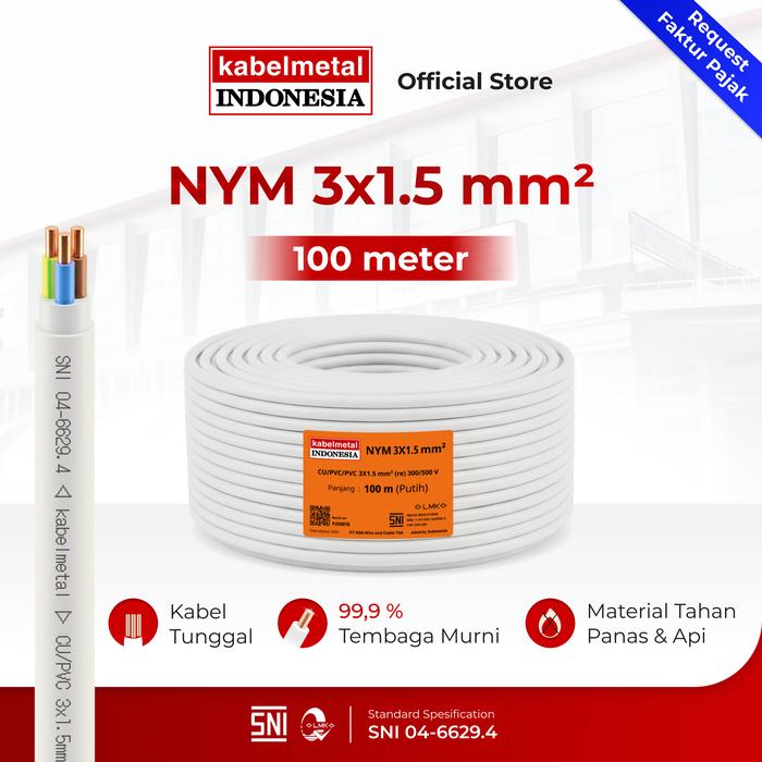 Kabel NYM 3x1.5 mm 100 Meter Roll kabelmetal INDONESIA