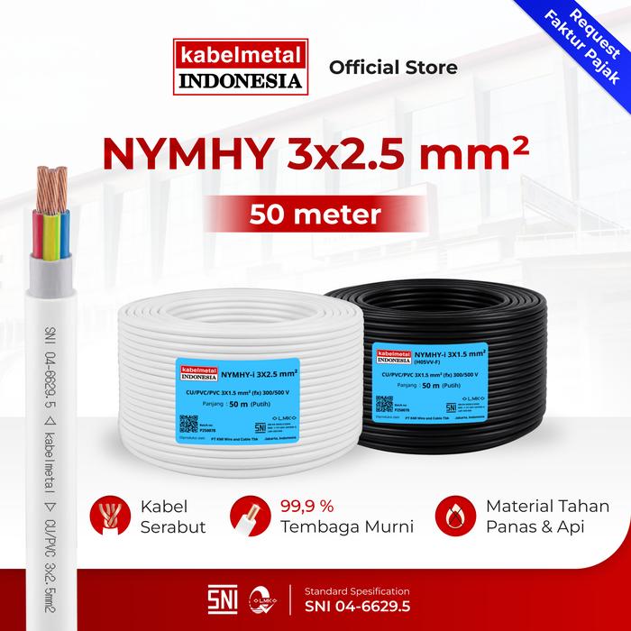 Kabel NYMHY 3x2.5 mm 50 Meter Roll kabelmetal Indonesia