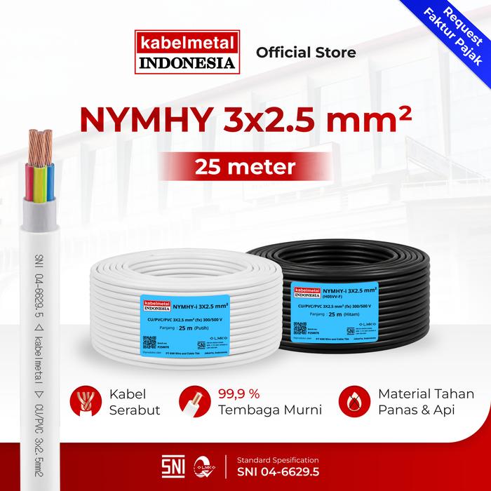 Kabel NYMHY 3x2.5 mm 25 Meter Roll kabelmetal INDONESIA