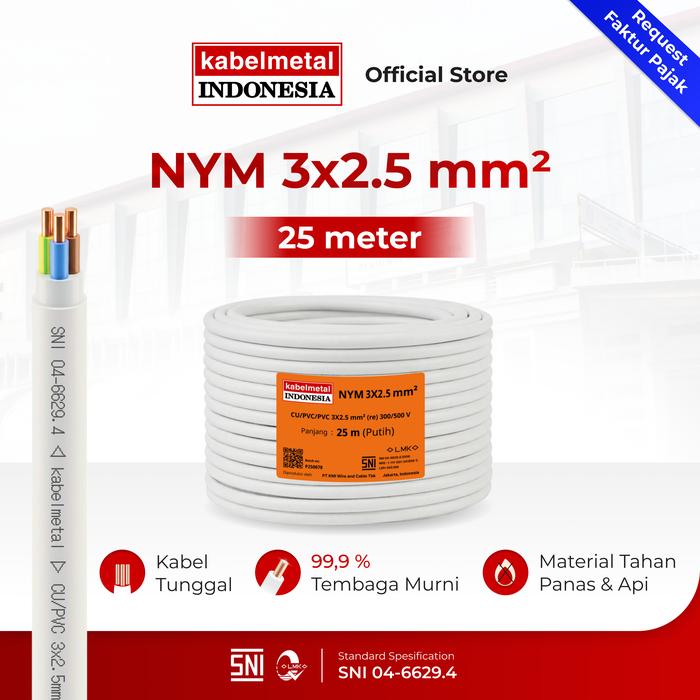 Kabel NYM 3x2.5 mm 25 Meter Roll kabelmetal INDONESIA